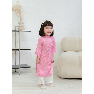 Set Áo Dài Carrot Cho Bé Gái, Hoạ Tiết Lụa, Nền Hồng Nổi Bật, Chất Lụa Gấm Thoáng Mát, Thấm Hút Mồ Hôi Tốt