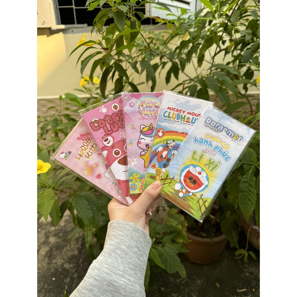 Set 10 bao lì xì đỏ mừng tuổi năm mới hoạt hình chibi, tài lộc đón xuân giáp thìn năm 2024