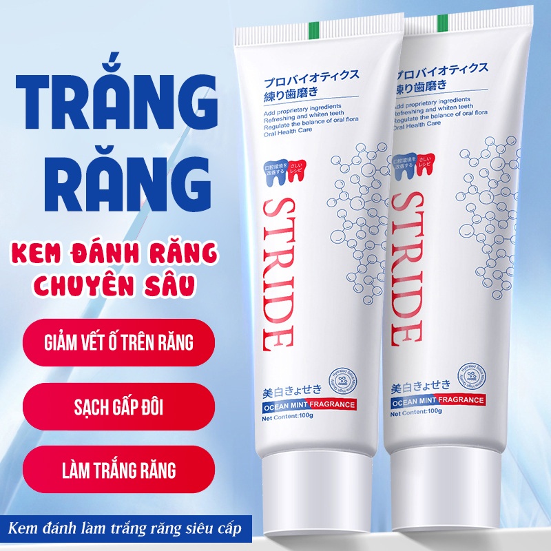 Kem đánh răng trắng răng thơm miệng STRIDE ngừa ê buốt sạch răng hiệu quả
