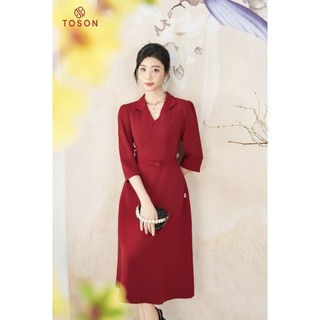 Đầm đỏ đô xòe, eo đính nơ 49970D13 Toson