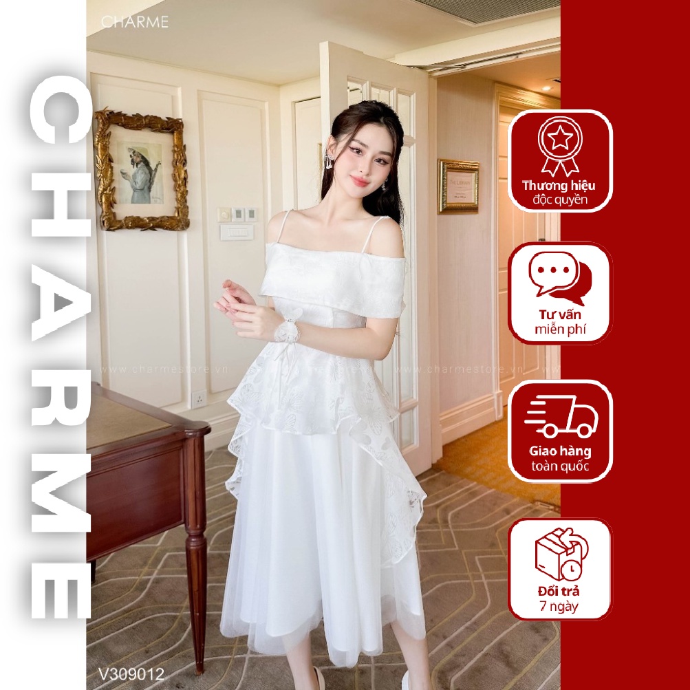 Đầm tiểu thư 2 dây quàng vai thanh lịch thiết kế Charme 309012