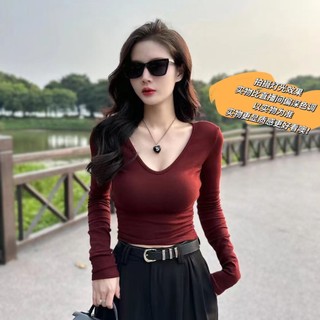 Áo Cổ Chữ V Lót Nhung Dày Dặn Dáng Ôm Thời Trang Thu Đông Đức Cho Nữ