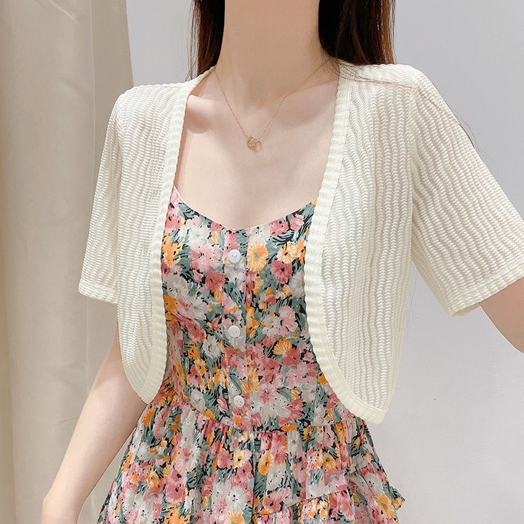 Áo Khoác Cardigan Ngắn Tay Vải Lụa Mỏng Thời Trang Cho Nữ