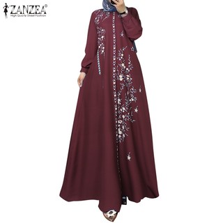 Đầm ZANZEA dài tay cổ tròn in họa tiết thời trang cho phụ nữ hồi giáo