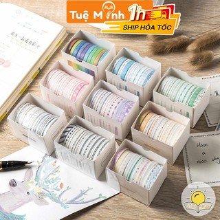 Bộ 10 cuộn washi tape trang trí dán bullet journal VPPTUEMINH, set băng dính washi dễ thương WA06