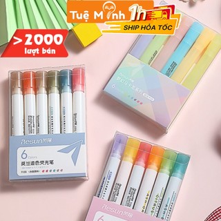 Bộ 6 bút highlight dạ quang đánh dấu VPPTUEMINH, bút nhớ màu Leon đẹp Tuệ Minh