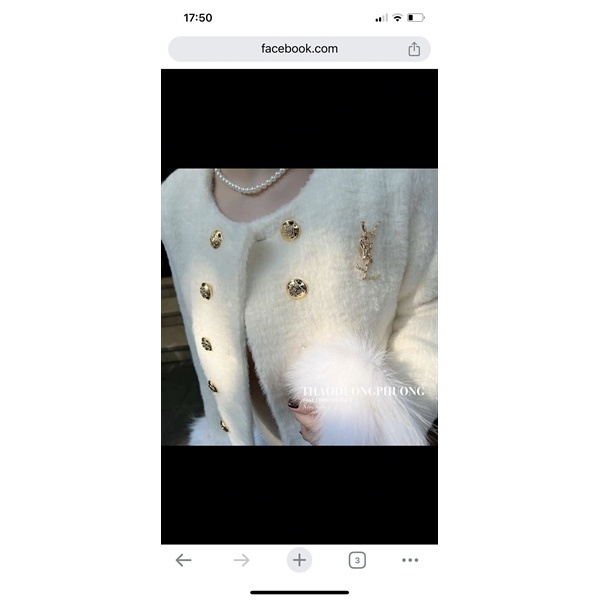 Áo tay lông đính cúc đồng tag ysl