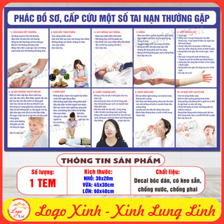 Decal dán bảng phác đồ sơ cấp cứu áp dụng cho một số tai nạn thường gặp,decan chống nước dán kính dán tường, tranh y tế