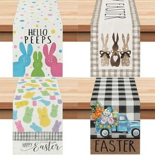 Benytro Easter Rabbit Table Runner, Bunny Egg Farmhouse Easter Table Flag, Easter Egg Trang Trí Happy Easter Linen Table Runner Gathering
