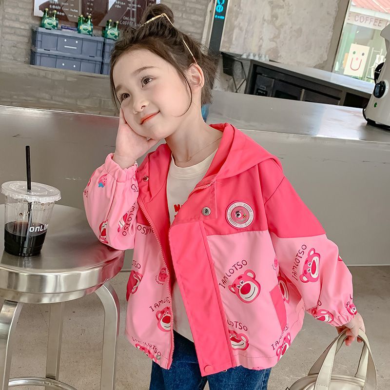 Áo Khoác Hình Gấu Và Dâu Tây Thời Trang Xuân Thu 2023 Cho Bé Gái