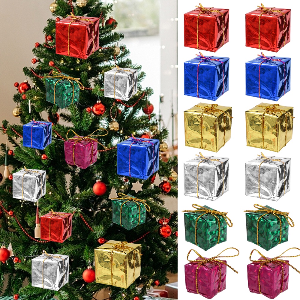 Bộ 12 Hộp Giấy Kim Tuyến Lấp Lánh mini Kích Thước 2.5-4cm Dùng Trang Trí Cây Thông Giáng Sinh