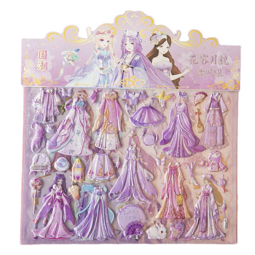 Hình Dán Công Chúa Trung Quốc Thay Đổi Màu Lấp Lánh 3d diy Dán Trang Phục Cho Bé