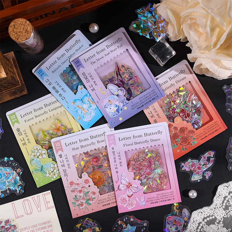 Set 10 Sticker Giấy Bạc Dán Trang Trí Sổ Tay diy