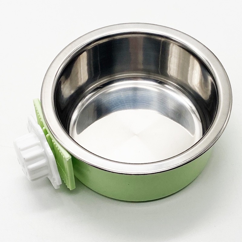 Bát ăn gắn chuồng hình tròn có lõi inox cho chó mèo thú cưng