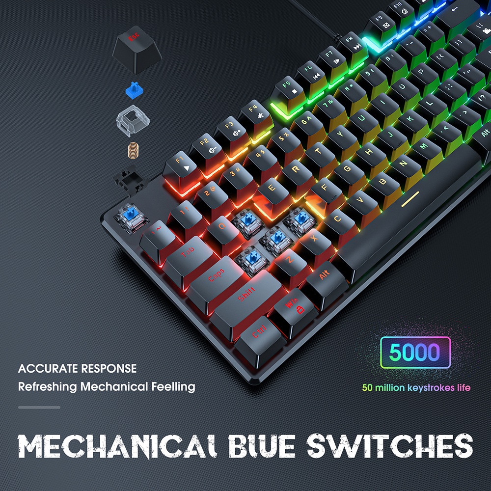 Bàn Phím Cơ Gaming ONIKUMA G27 Phím Gõ Êm Sử Dụng Trục Cơ Blue Switch 104KEY MULTI LED