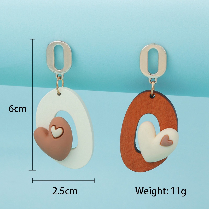 Bông Tai Hình oval Mặt Gỗ resin Hình Học Ngọt Ngào Phong Cách Dân Tộc