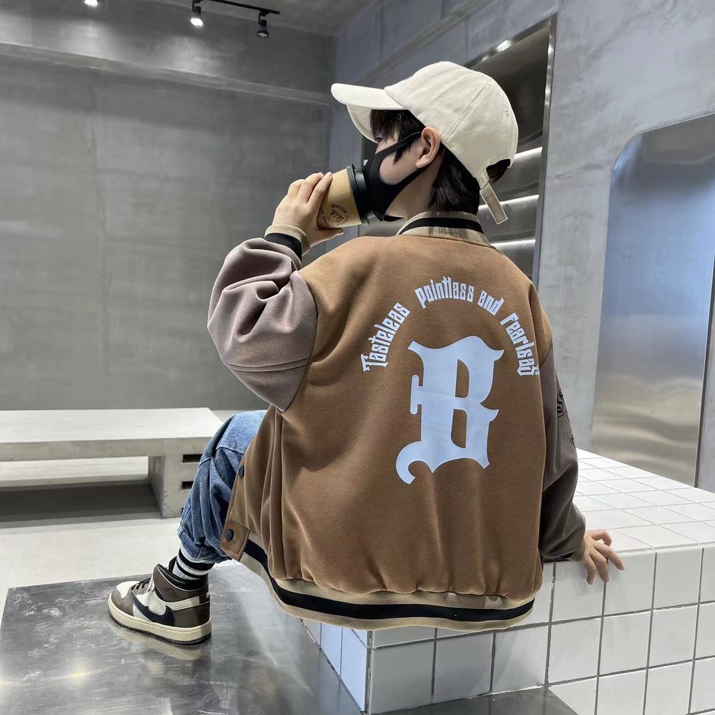 Áo Khoác Bóng Chày cotton Tay Dài Dáng Rộng 100-160cm Thời Trang Thu Đông Dành Cho Trẻ Em