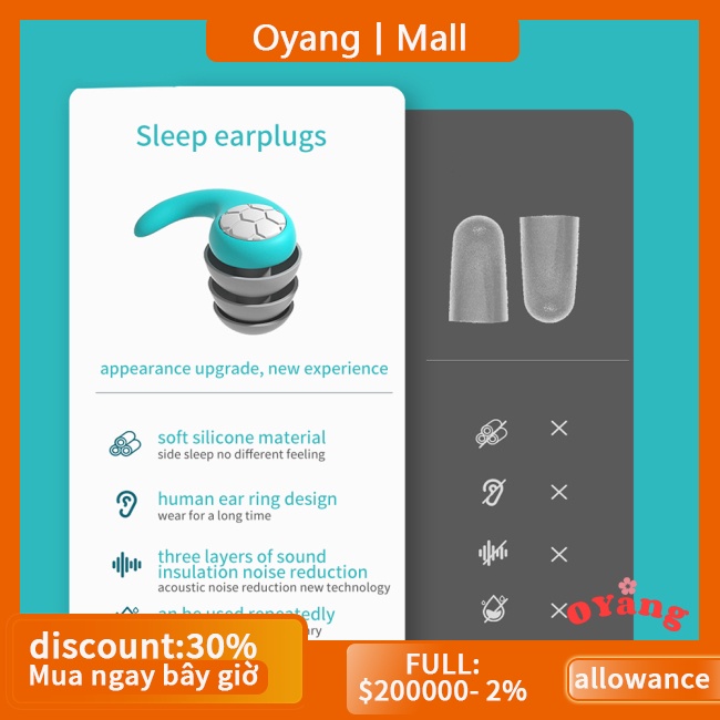 Oyang Nút Bịt Tai Bằng Silicon Chống Nước Thoải Mái Có Thể Tái Sử Dụng Dùng Khi Đi Bơi / Lướt Sóng / Ngủ