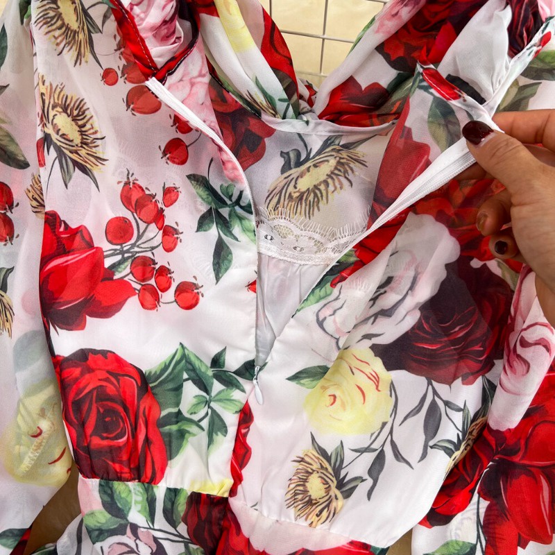 Đầm chiffon Chữ a Tay Dài Cổ Thắt Nơ Eo Cao In Họa Tiết vintage Thanh Lịch Thời Trang Xuân Hè Dành Cho Bạn Nữ