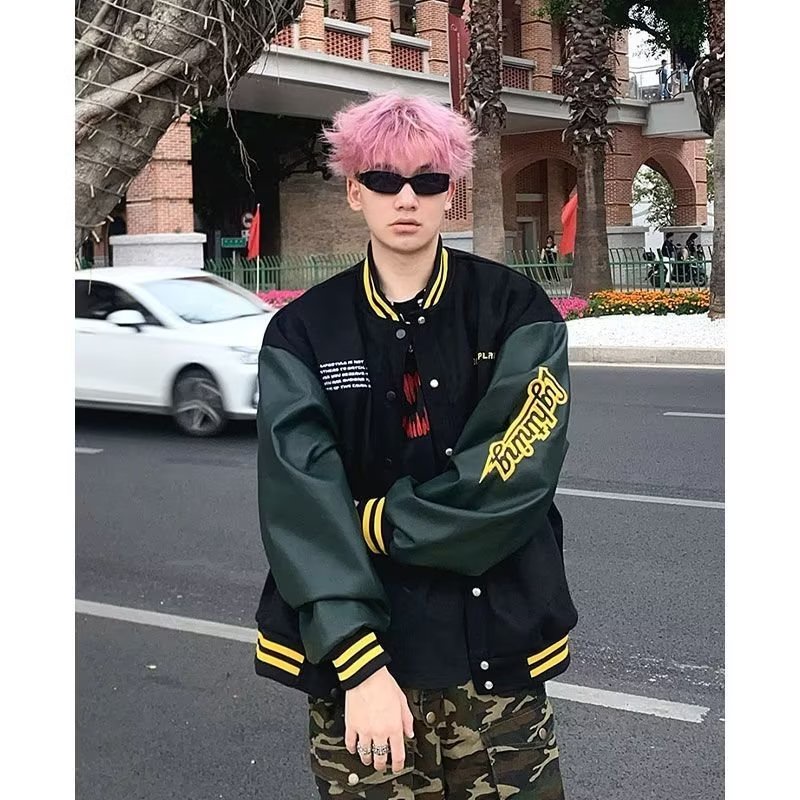 Áo Khoác Bóng Chày Da pu Thêu Họa Tiết Phong Cách Hàn Quốc Thời Trang Xuân Thu Cho Nam