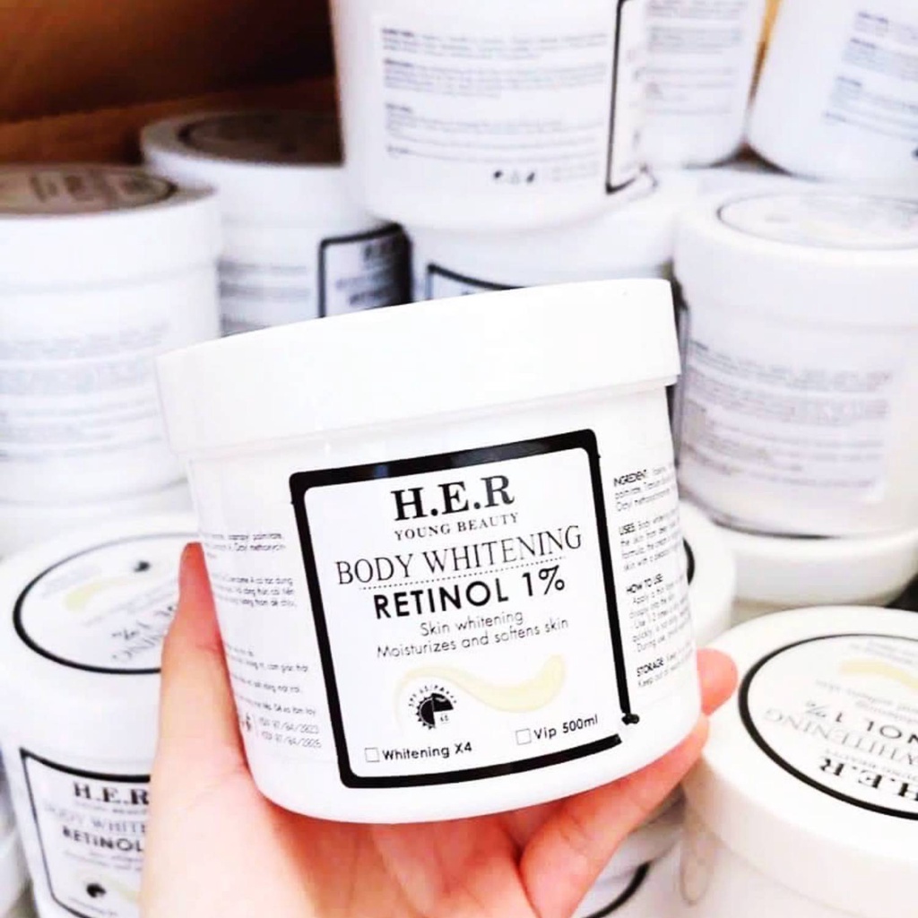 Kem Body Retinol 1% H.E.R hộp 500gr, kem trắng da body không bếch rích