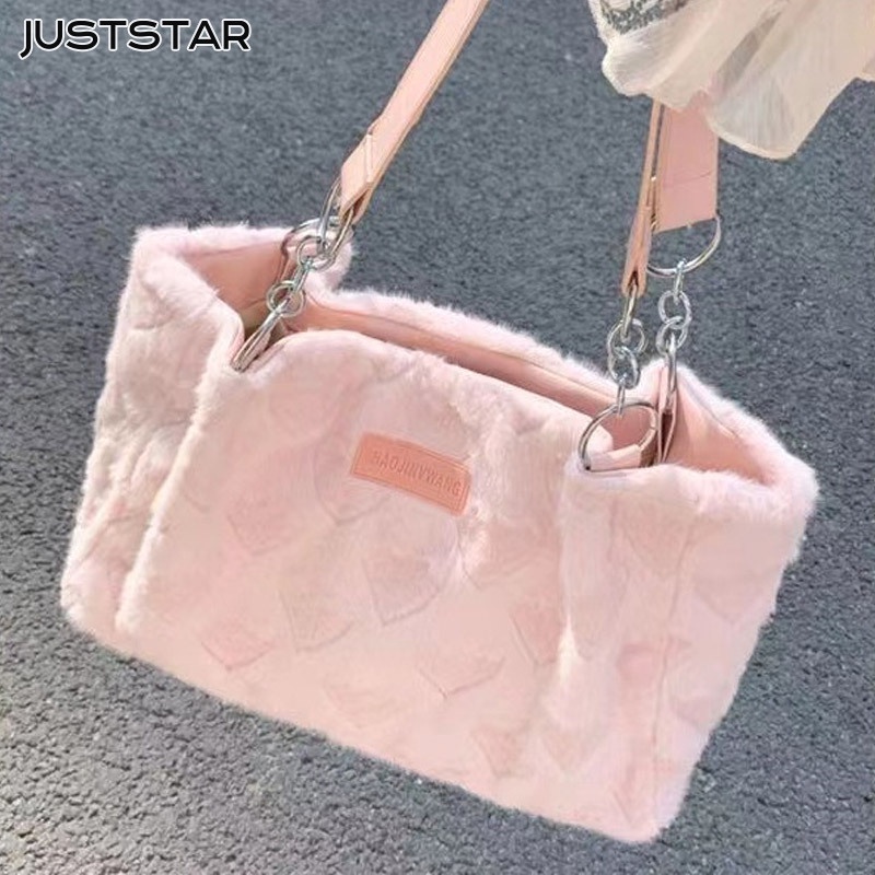 Juststar Túi Xách tote Đeo Vai Phối Lông Hình Trái Tim Dễ Thương Ngọt Ngào Thời Trang Hàn Quốc Dành Cho Học Sinh Cao Cấp