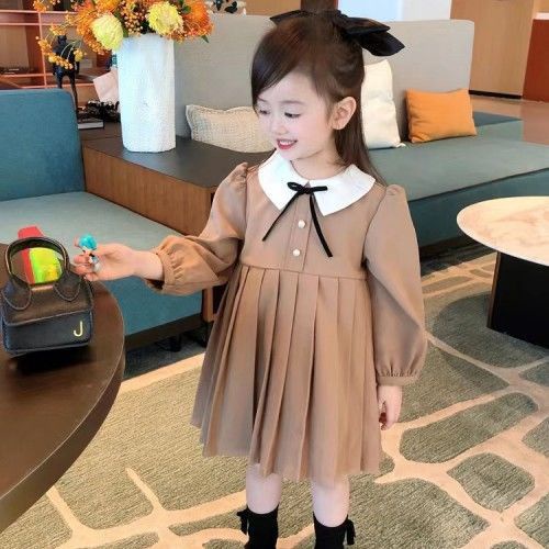 Đầm Tay Dài Màu Trơn Thời Trang Dành Cho Bé Gái 3-10 Tuổi