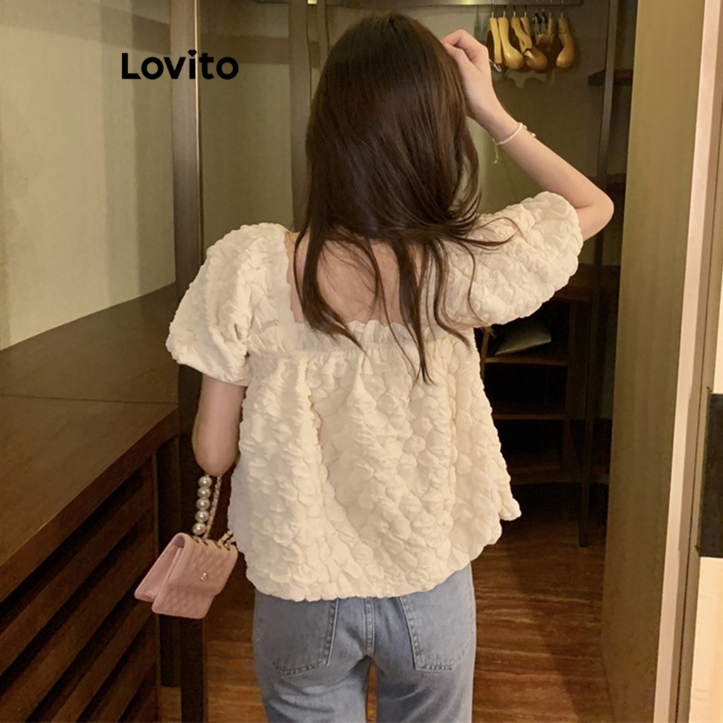 Áo kiểu Lovito cổ vuông tay phồng màu trơn thường ngày cho nữ LNE17184 (màu mơ) | BigBuy360 - bigbuy360.vn