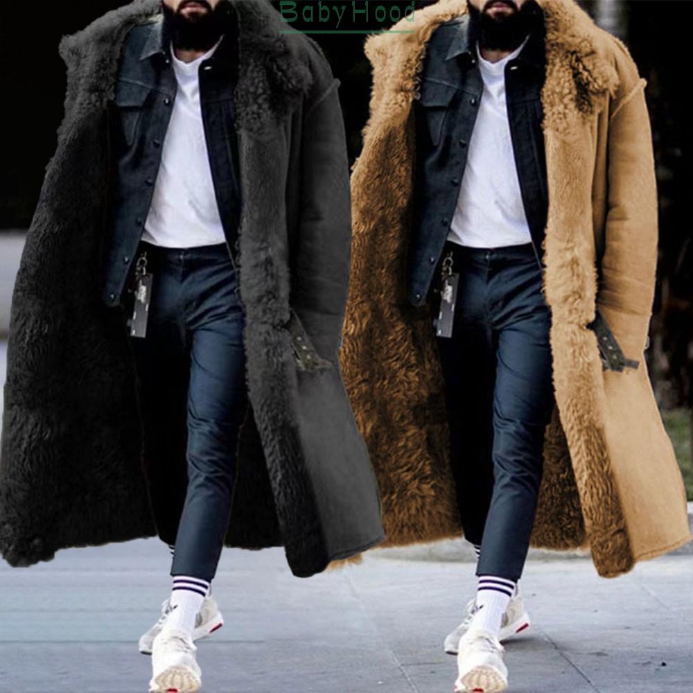 Men Long Jacket Keep Warm Button Thicken Fleece Coat Winter Long Parka Overcoat#BBHOOD