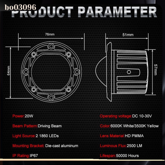 Bo Set 2 Đèn led Sương Mù 30w 3 inch 8d Hai Màu Gắn Cản Trước Xe Tải suv