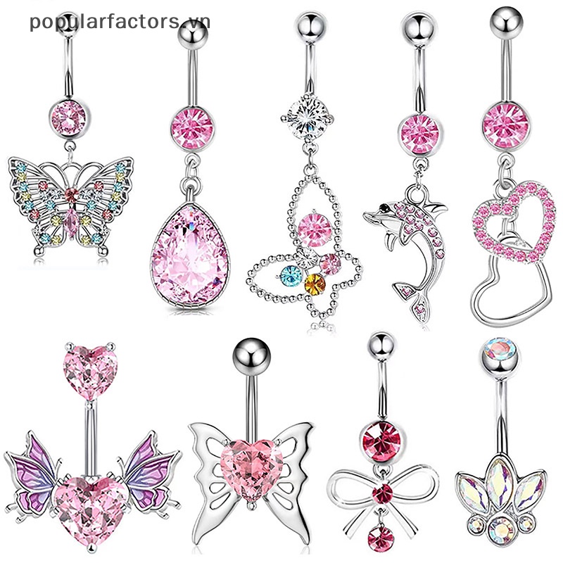 Khuyên Rốn Hình Trái Tim / Bướm Đính Đá zircon Bằng Thép Không Gỉ Cho Nữ