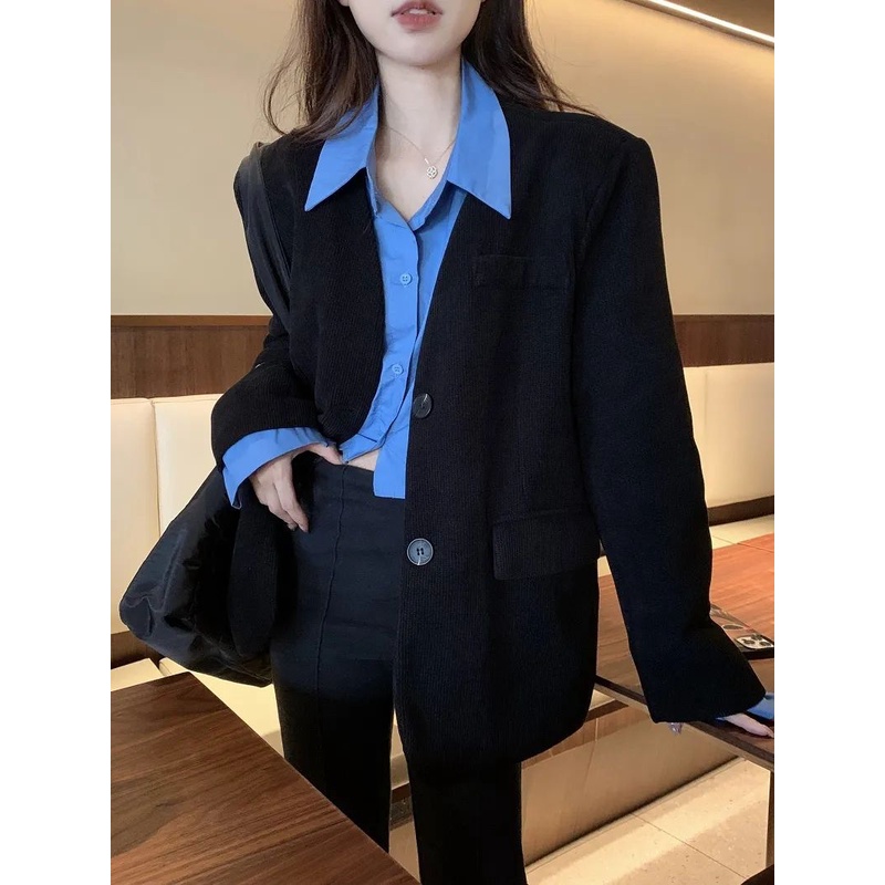 Áo Khoác Dài Tay Giả Hai Lớp Phong Cách Hàn Quốc Thời Trang Mùa Xuân Dành Cho Nữ Size txl9