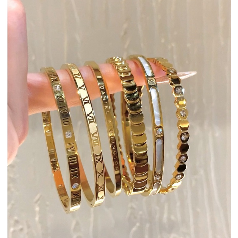 Vòng Tay Thép Titan Mạ Vàng Đính Đá zircon Đơn Giản Chất Lượng Cao Cho Cặp Đôi