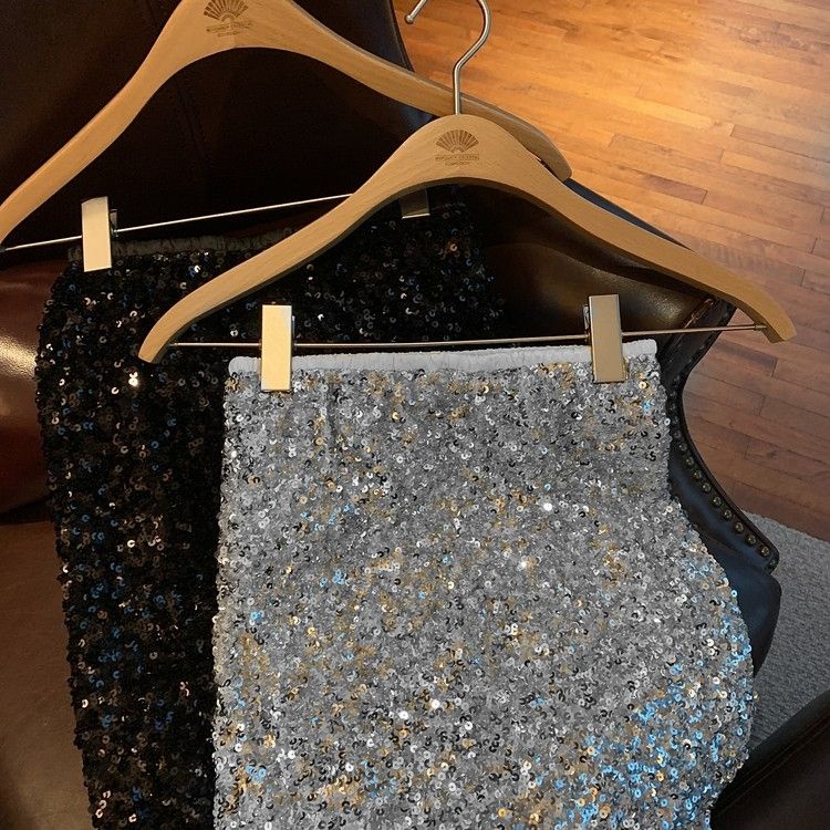 Chân Váy midi Lưng Cao Đính Kim Sa Lấp Lánh Thời Trang Mùa Thu Cho Nữ