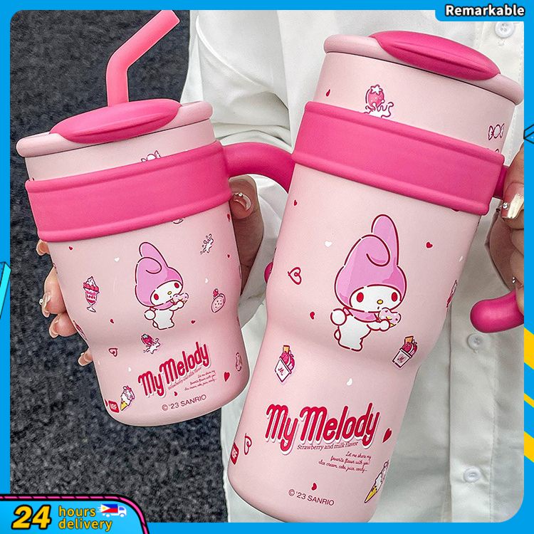 Sanrio Bình Nước Giữ Nhiệt Bằng Thép Không Gỉ Có Ống Hút Họa Tiết melody Dễ Thương