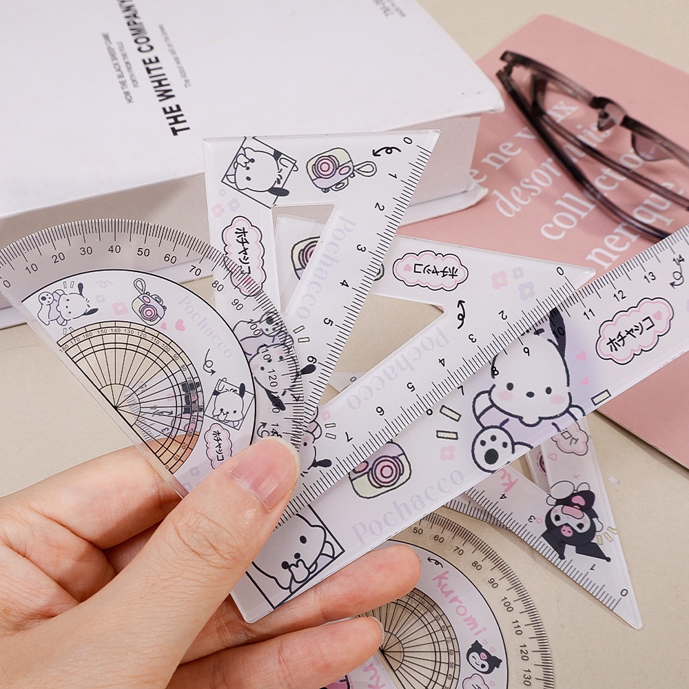Anliou Bộ Thước Kẻ acrylic Trong Suốt Hình Chú Chó Kuromi Đáng Yêu Đa Năng