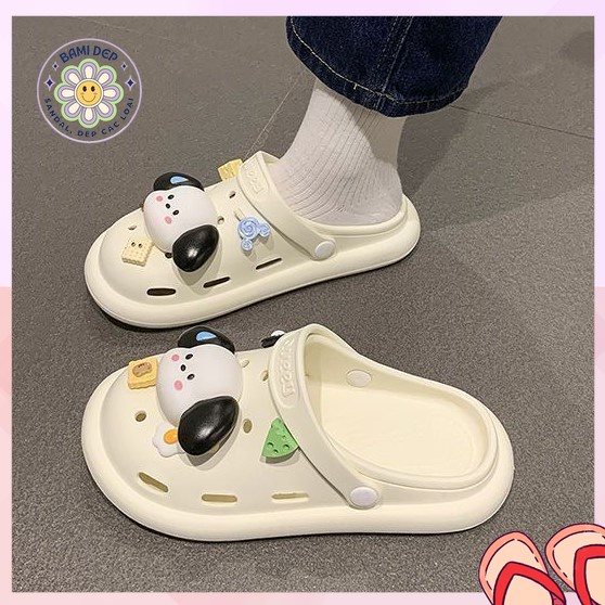 Dép Sục Crocs Nữ Đế Thấp Chống Trơn Trượt Tặng Kèm Sticker Chó Cute, Dép Đi Trong Nhà Và Đi Chơi  2024