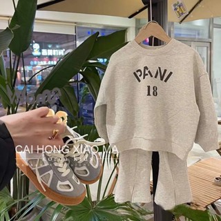 Set Áo Nỉ Dài Tay Cổ Tròn + Quần Dài Ống Loe Thời Trang Cho Bé Gái