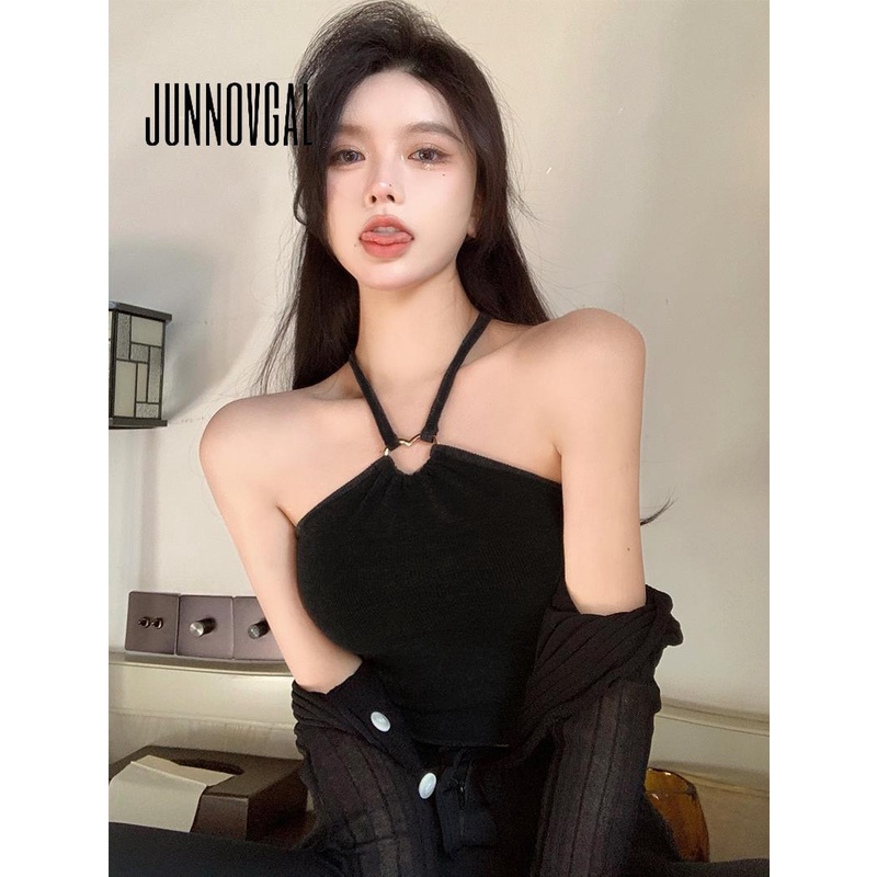 Junnovgal Áo Hai Dây Ôm Dáng Màu Trơn Thời Trang Mùa Thu 2023 Cho Nữ