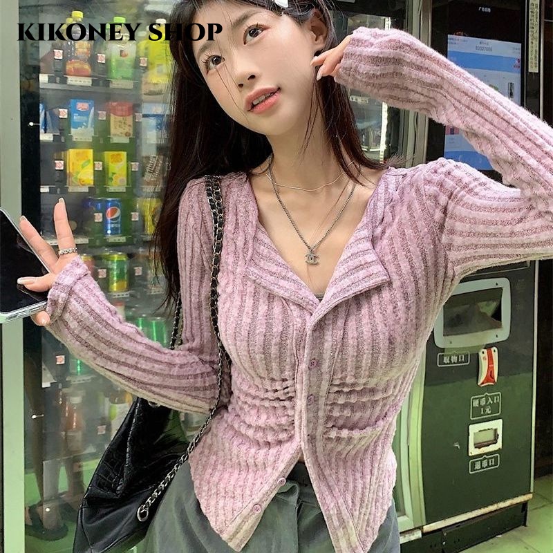 KIKONEY SHOP Áo Len áo khoác cardigan Vintage Phong cách Cổ điển INS WMY2390RL9 38Z230919