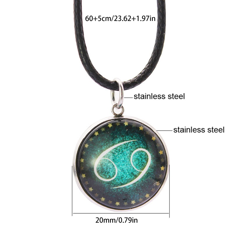 Vòng cổ Da Phát Sáng Mặt 12 Cung Hoàng Đạo Thời Trang Cho Nam Nữ