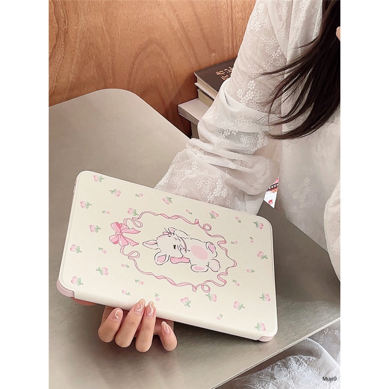 Bao Da Máy Tính Bảng In Hình Thỏ Đeo Nơ Cho Ipad 10.2 10 Mini 6 9.7 Air 10.9 Pro 11 / 12.9 Gen 9 Ốp