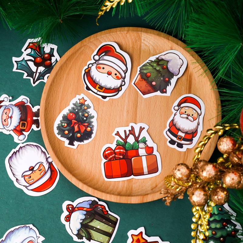 Bộ 50 sticker Dán Trang Trí Giáng Sinh Hình Ông Già Noel Hoạt Hình diy