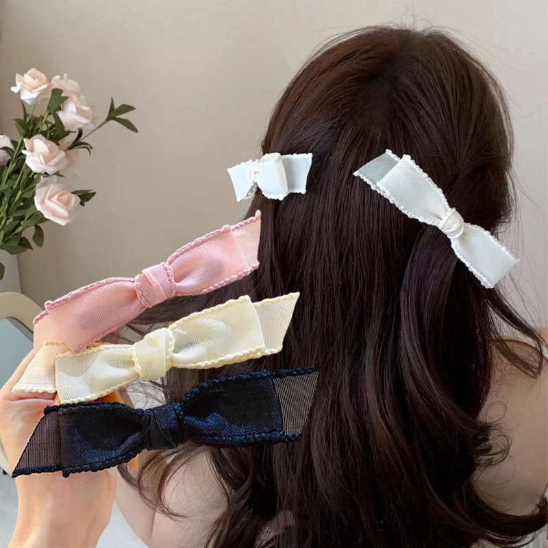 Kẹp Tóc Hình Nơ Phối Lưới Đính Nơ Ruy Băng Đơn Giản Thời Trang Phong Cách Hàn Quốc Cho Nữ