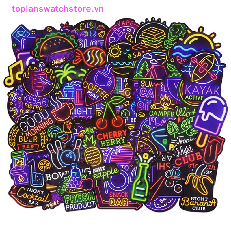 Set 50 Miếng Dán Màu neon Trang Trí Ván Trượt / laptop / Xe Hơi / Xe Đạp vn
