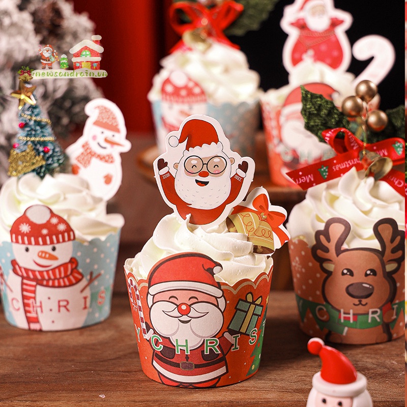 Newandrain 2024 Bánh cupcake muffin Chịu Nhiệt Cao Trang Trí Giáng Sinh Đẹp Mắt