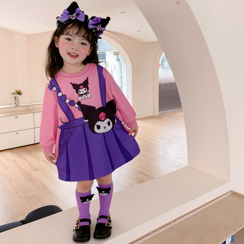 Đầm Len Giả Hai Mảnh Tay Dài In Hoạt Hình Phong Cách Xuân Thu Cho Bé Gái 90-140cm