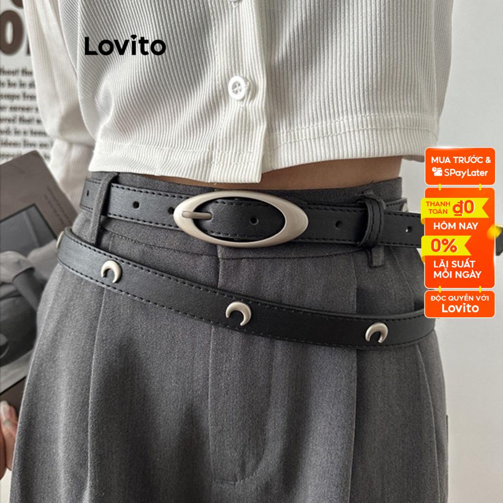 Thắt lưng nữ Lovito màu trơn họa tiết mặt trăng phong cách thường ngày Y2K L60AD091 (Đen)