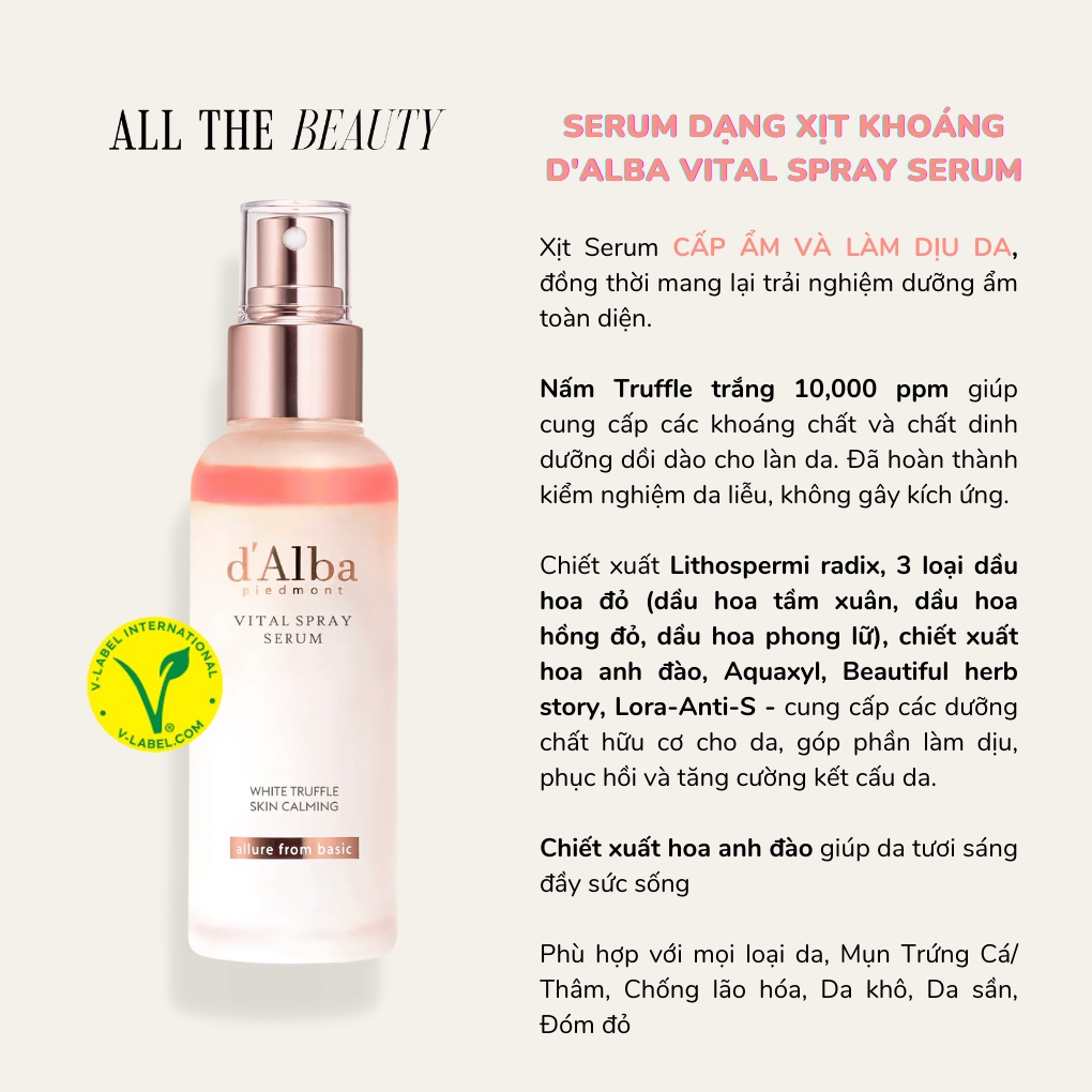 Serum dạng xịt khoáng d'Alba căng bóng da thuần chay