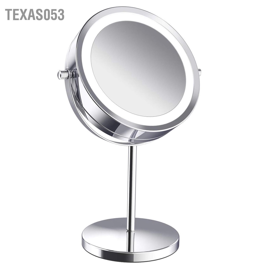 Gương Trang Điểm 2 Mặt Để Bàn Xoay 360 Độ Phóng đại 5X có đèn LED